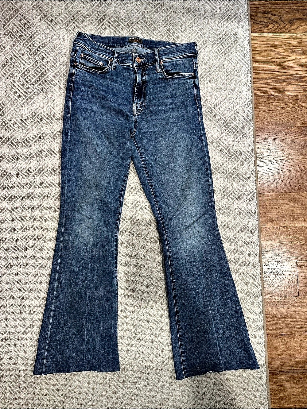 Mother The Weekend Fray Flare Jeans in Blue Waist 29